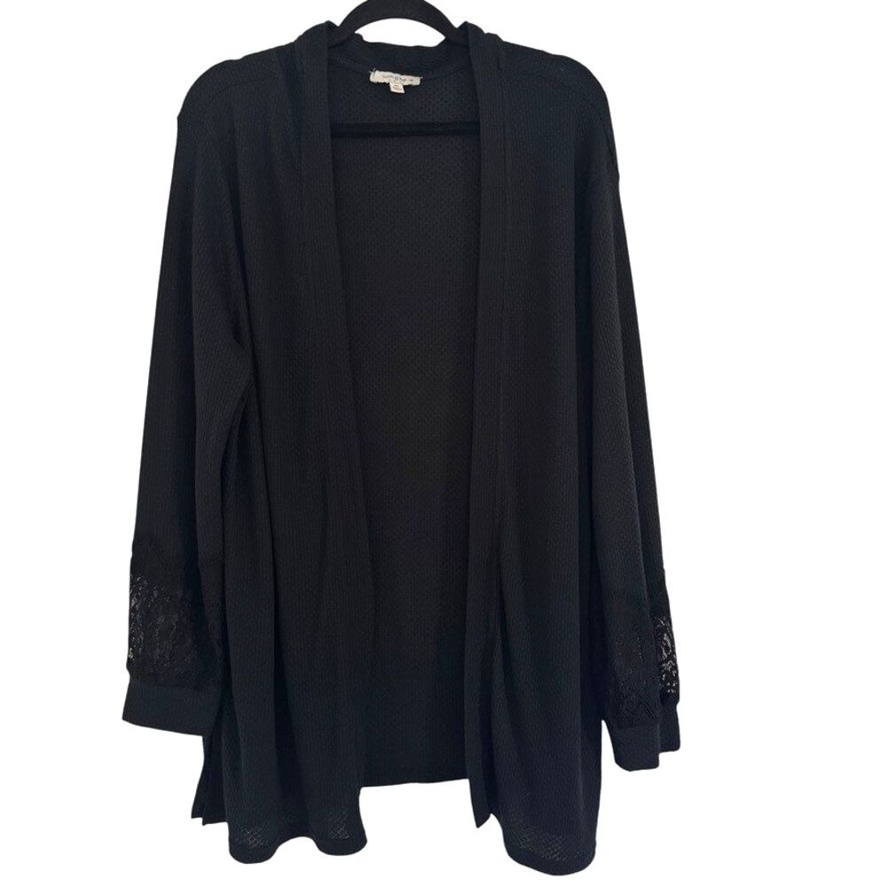 Umgee USA Plus Size Open Front Black Knit Cardigan Kimono Lace Sleeve Cuffs 1X